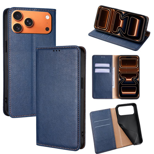 iPhone 17 Pro Max Gloss Oil Solid Color Magnetic Leather Phone Case - Blue