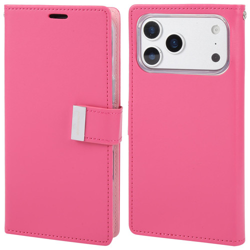 iPhone 17 Pro Max GOOSPERY RICH DIARY Crazy Horse Texture Leather Phone Case - Rose Red