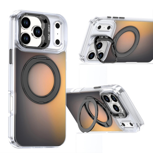 iPhone 17 Pro Max Gradient Discolor Rotating Holder Lens Kickstand Magsafe Phone Case - Black