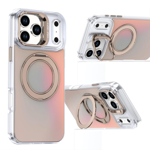 iPhone 17 Pro Max Gradient Discolor Rotating Holder Lens Kickstand Magsafe Phone Case - Desert Gold
