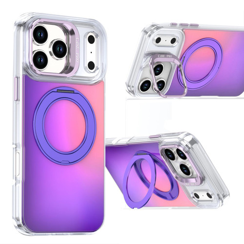 iPhone 17 Pro Max Gradient Discolor Rotating Holder Lens Kickstand Magsafe Phone Case - Purple