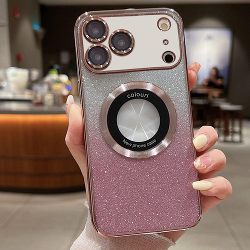 iPhone 17 Pro Max Gradient Glitter Electroplating MagSafe TPU Phone Case - Rose