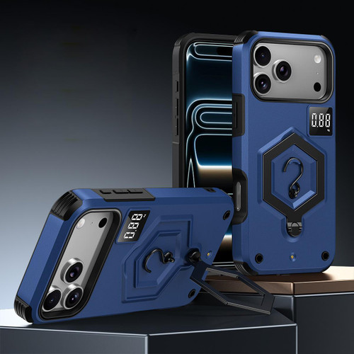 iPhone 17 Pro Max Hexagon Armor Magnetic Holder Weighing Scale Phone Case - Blue