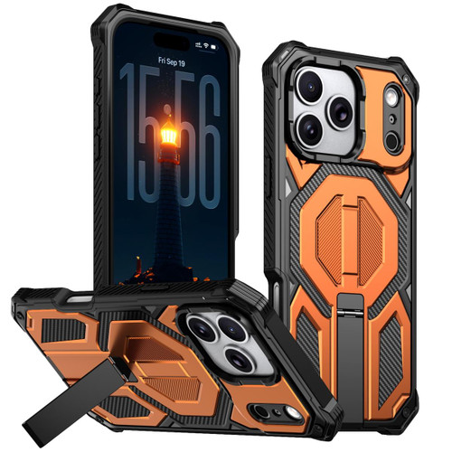 iPhone 17 Pro Max Hidden Metal Holder Magnetic Shockproof Phone Case - Orange