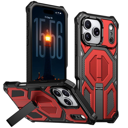 iPhone 17 Pro Max Hidden Metal Holder Magnetic Shockproof Phone Case - Red