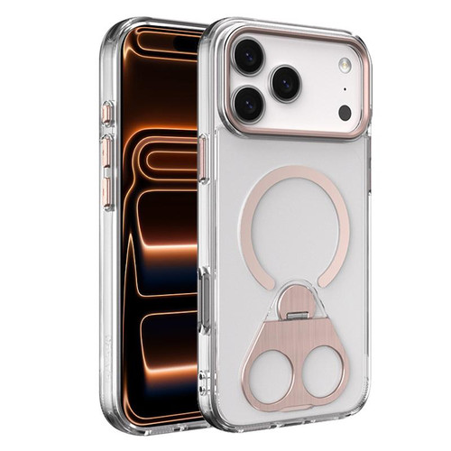 iPhone 17 Pro Max High Transparent MagSafe TPU Phone Case with 360 Degrees Rotating Ring Holder - Pink