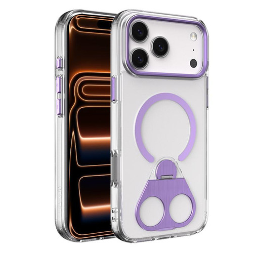 iPhone 17 Pro Max High Transparent MagSafe TPU Phone Case with 360 Degrees Rotating Ring Holder - Purple