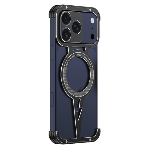 iPhone 17 Pro Max Hollow Borderless Magnetic MagSafe Aluminum Alloy Phone Case - Black Silver