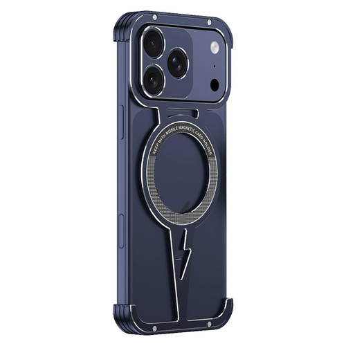 iPhone 17 Pro Max Hollow Borderless Magnetic MagSafe Aluminum Alloy Phone Case - Blue Silver