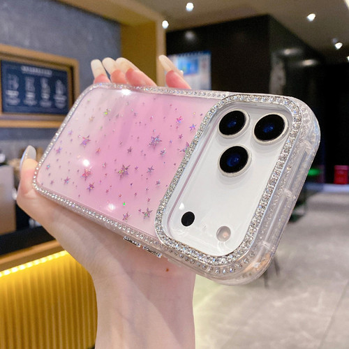 iPhone 17 Pro Max Holographic Starry Pattern TPU Hybrid IMD Full Coverage Phone Case - Pink