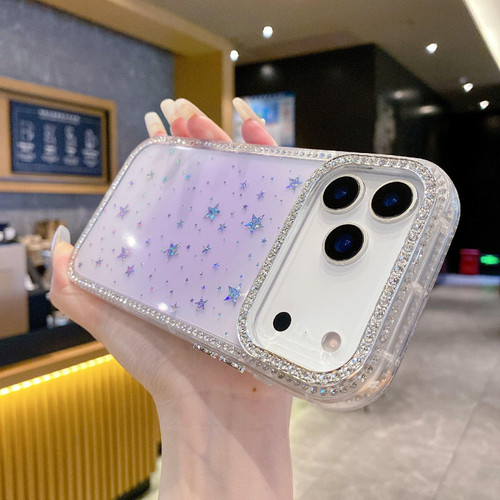iPhone 17 Pro Max Holographic Starry Pattern TPU Hybrid IMD Full Coverage Phone Case - Purple