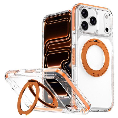 iPhone 17 Pro Max Ice Armor Magnetic Rotation Holder PC Hybrid TPU Phone Case - Orange