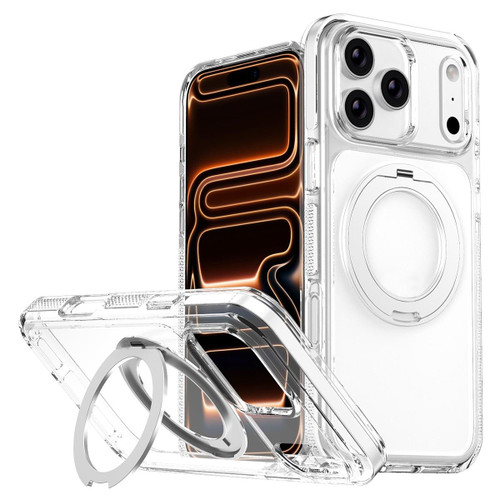 iPhone 17 Pro Max Ice Armor Magnetic Rotation Holder PC Hybrid TPU Phone Case - White