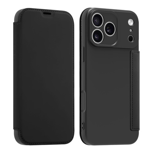 iPhone 17 Pro Max Imitate Liquid Skin Feel Leather Phone Case with Card Slots - Black