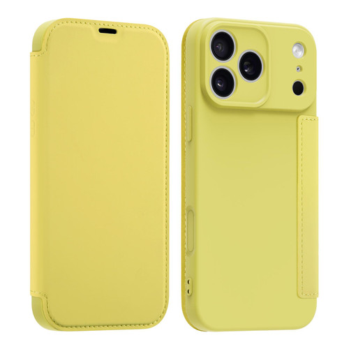 iPhone 17 Pro Max Imitate Liquid Skin Feel Leather Phone Case with Card Slots - Yellow