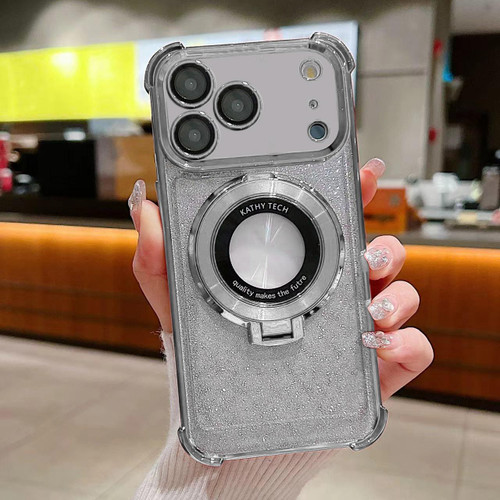 iPhone 17 Pro Max Invisible Holder Gradient Glitter Magsafe Phone Case - Silver