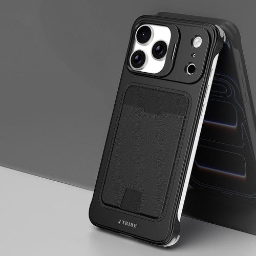 iPhone 17 Pro Max J TRIBE Metal Frameless Card Slot Lens Holder Phone Case - Black