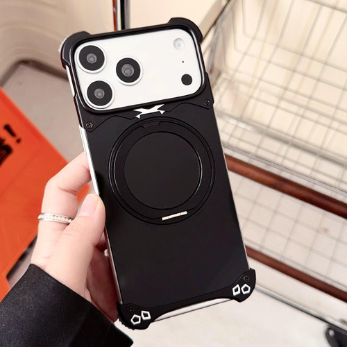 iPhone 17 Pro Max Jaguar Original Color Frameless 360 Rotation Holder Magnetic Phone Case - Black