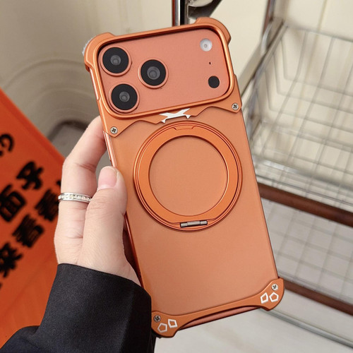 iPhone 17 Pro Max Jaguar Original Color Frameless 360 Rotation Holder Magnetic Phone Case - Orange