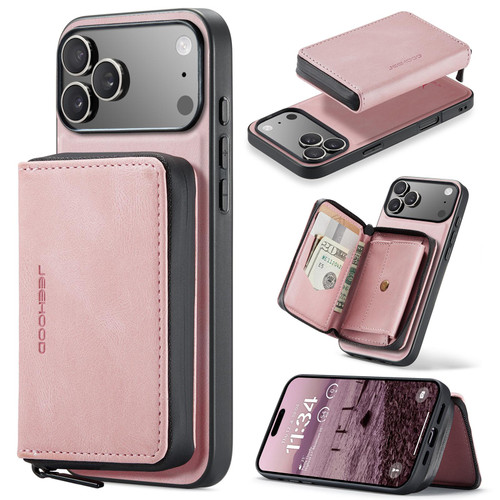 iPhone 17 Pro Max JEEHOOD J02 Magnetic Zipper Horizontal Flip Leather Phone Case - Pink