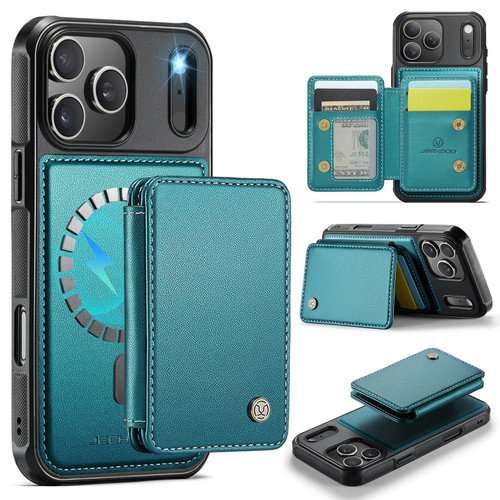 iPhone 17 Pro Max JEEHOOD J05 Business Magnetic Style RFID Leather Phone Case - Blue Green