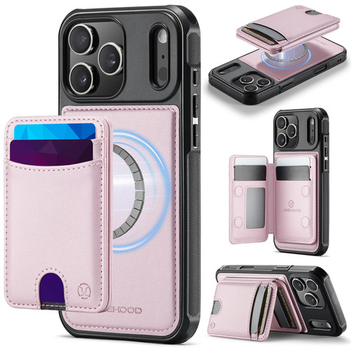 iPhone 17 Pro Max JEEHOOD J10 Flip Card Bag MagSafe Split RFID Leather Phone Case - Pink