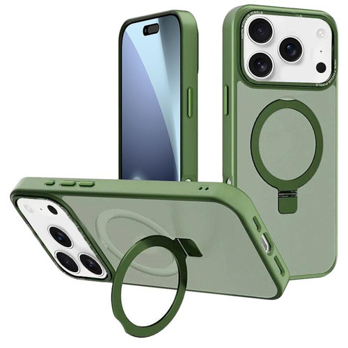 iPhone 17 Pro Max Kalebol Metal Lens Frame MagSafe Holder Frosted PC Phone Case - Dark Green