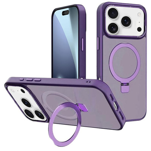 iPhone 17 Pro Max Kalebol Metal Lens Frame MagSafe Holder Frosted PC Phone Case - Dark Purple