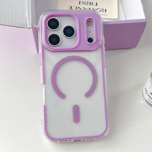 iPhone 17 Pro Max Large Hole Camera Macaron Transparency MagSafe Phone Case - Purple