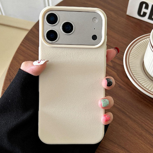 iPhone 17 Pro Max Leather Texture TPU Full Coverage Phone Case - White