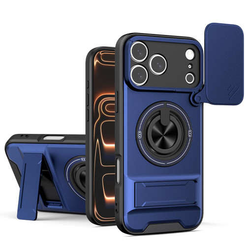 iPhone 17 Pro Max Lens Sliding Window Multifunctional Magnetic Shockproof Phone Case - Royal Blue