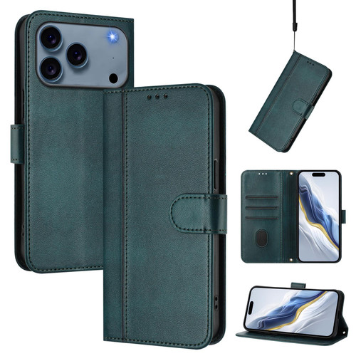 iPhone 17 Pro Max Line Splicing Buckle Retro Leather Phone Case - Dark Green