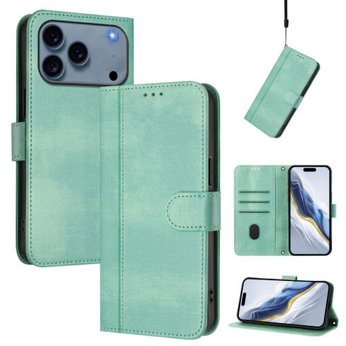 iPhone 17 Pro Max Line Splicing Buckle Retro Leather Phone Case - Mint Green