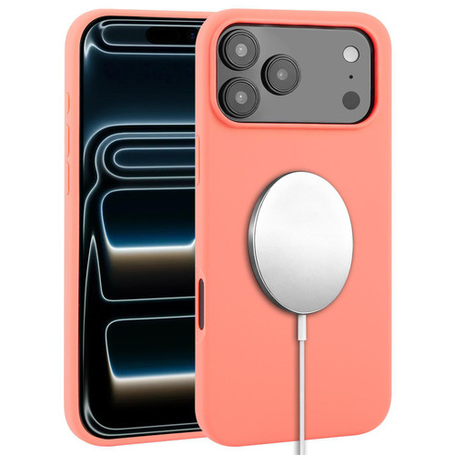 iPhone 17 Pro Max Liquid Silicone Full Coverage MagSafe Phone Case - Pink Orange