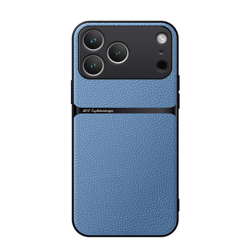 iPhone 17 Pro Max Litchi Leather Magnetic Full Coverage Shockproof Phone Case - Blue