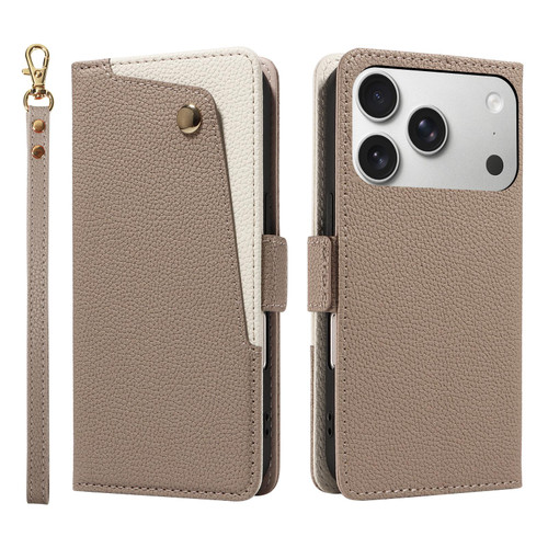 iPhone 17 Pro Max Litchi Texture Wallet Mirror Leather Phone Case - Brown