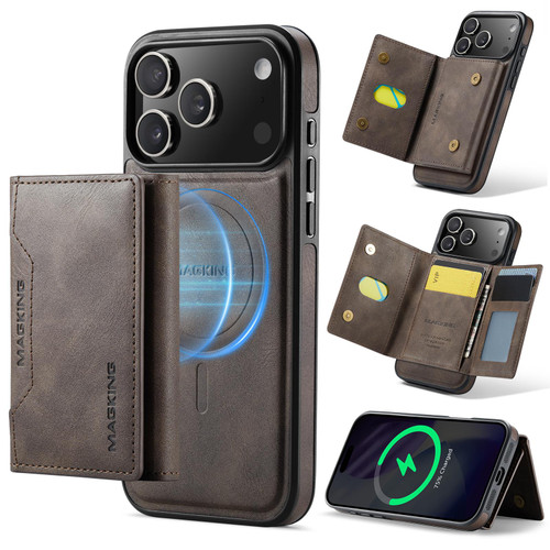 iPhone 17 Pro Max MAGKING K2 Series MagSafe RFID Card Bag Detachable Phone Case - Coffee