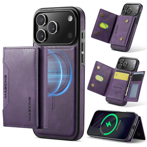 iPhone 17 Pro Max MAGKING K2 Series MagSafe RFID Card Bag Detachable Phone Case - Purple