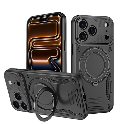 iPhone 17 Pro Max MagSafe 2 in 1 TPU Phone Case with Rotating Holder - Black