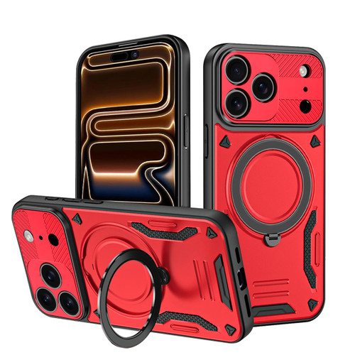 iPhone 17 Pro Max MagSafe 2 in 1 TPU Phone Case with Rotating Holder - Red