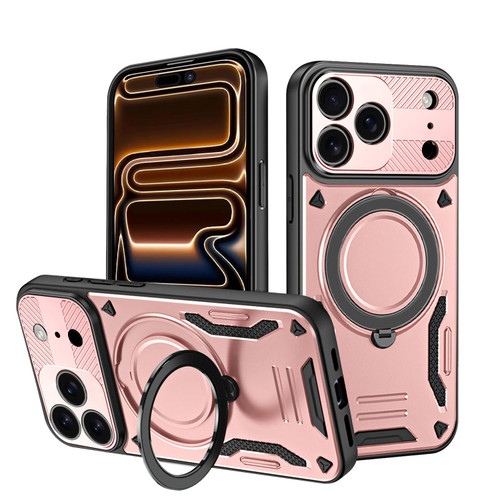 iPhone 17 Pro Max MagSafe 2 in 1 TPU Phone Case with Rotating Holder - Rose Gold