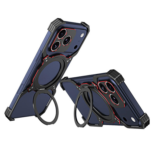 iPhone 17 Pro Max Mechanical Arm Borderless MagSafe Holder Metal Phone Case - Black Red