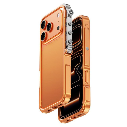 iPhone 17 Pro Max Mechanical Armor Creative Metal Frame Aluminum Alloy Phone Case - Orange
