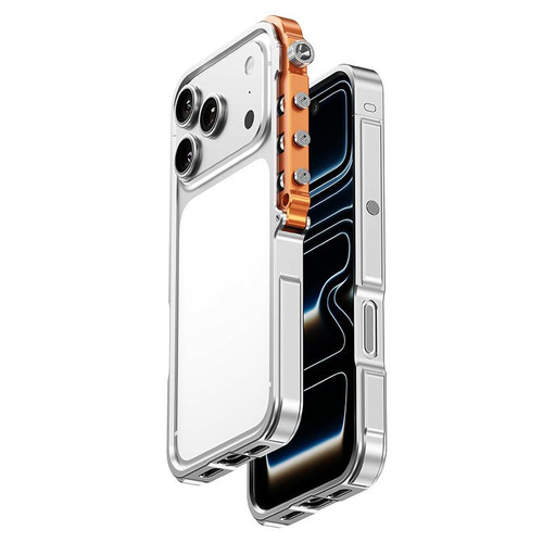 iPhone 17 Pro Max Mechanical Armor Creative Metal Frame Aluminum Alloy Phone Case - Silver