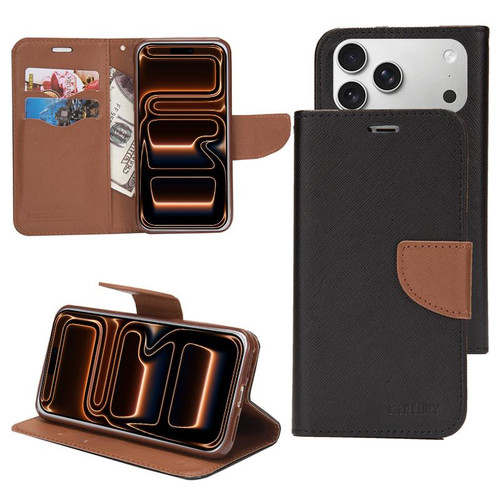 iPhone 17 Pro Max Mercury Contrast Color Splicing Leather Phone Case - Brown