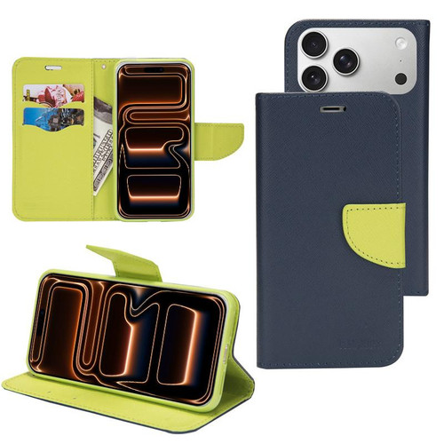 iPhone 17 Pro Max Mercury Contrast Color Splicing Leather Phone Case - Dark Blue