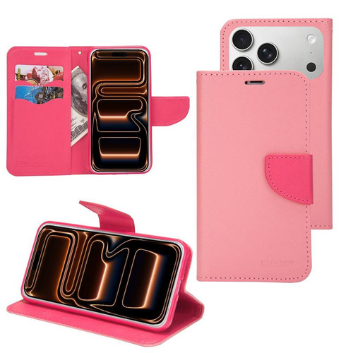 iPhone 17 Pro Max Mercury Contrast Color Splicing Leather Phone Case - Pink