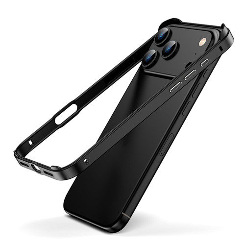 iPhone 17 Pro Max Metal Hybrid Silicone Four-Corner Shockproof Cooling Phone Frame Case - Black vinyl + Black