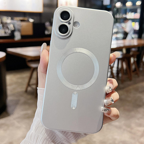 iPhone 17 Pro Max Metallic Paint Magsafe Liquid TPU Phone Case - Silver