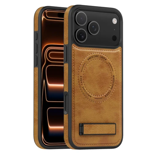 iPhone 17 Pro Max Multi-function Holder MagSafe PU Phone Case - Brown